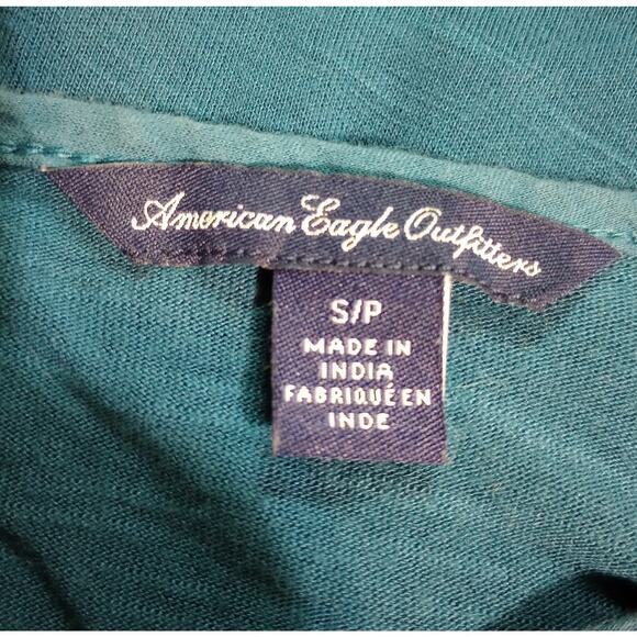 American Eagle Shirt Womens Small Teal Embroidered Boho Keyhole Lightweight Top - Picture 6 of 8